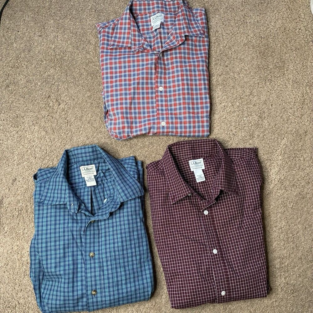 Vtg Lot Of 3 LL Bean Mens 100% Cotton Traditional Fit 2 LS & 1 SS Shirt XL